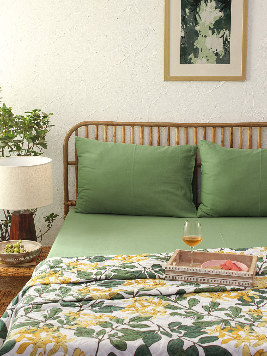 Shobhanjan Green Bedsheet with Pillow Cover