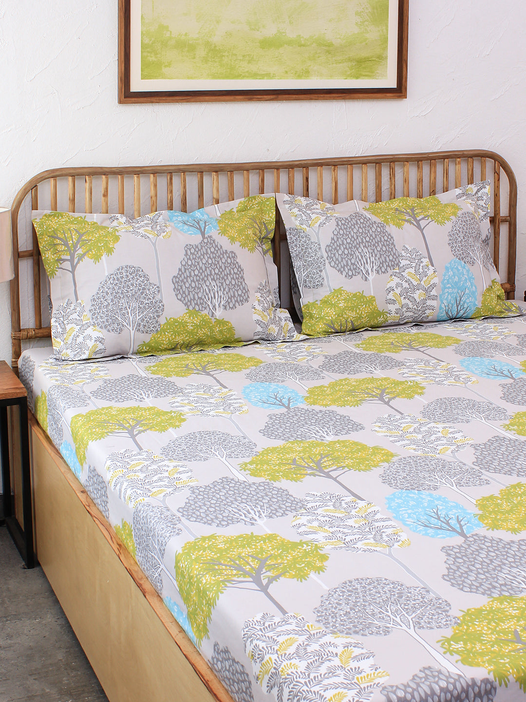 Saptaparni Green Bedsheet with Pillow Cover