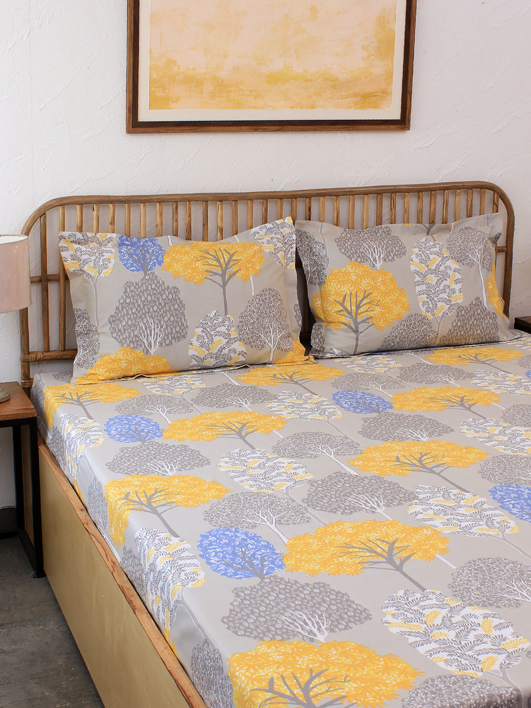 Saptaparni Yellow Bedsheet with Pillow Cover