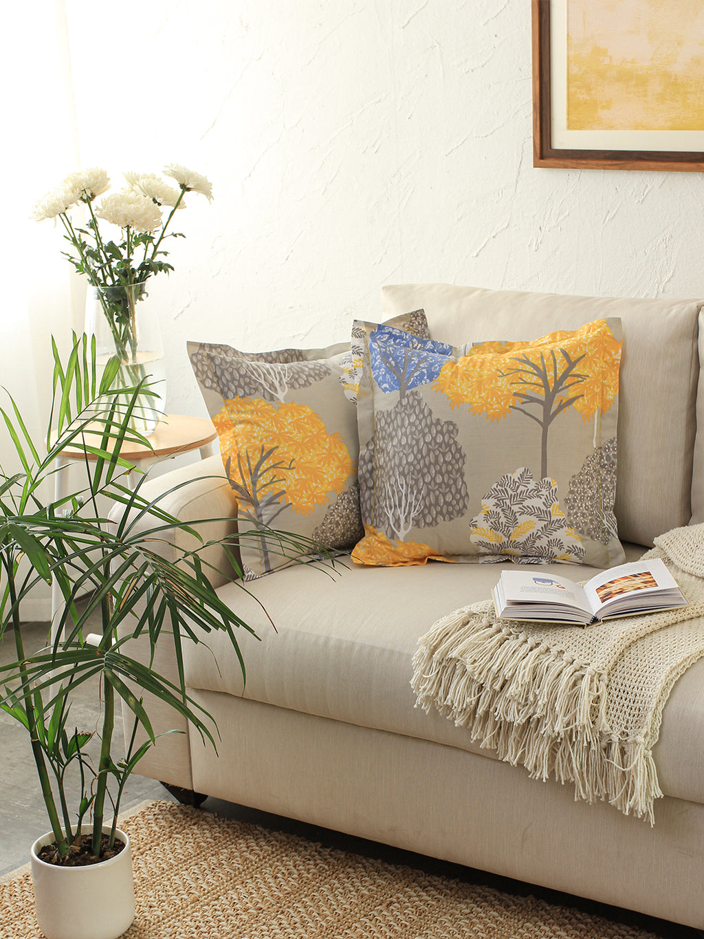 Saptaparni Cushion Cover (Yellow)