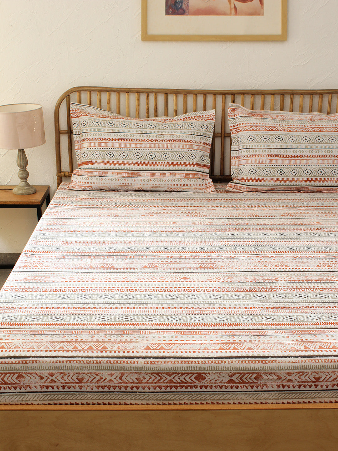 Meghwal Grey Fitted Sheet with Pillow Cover