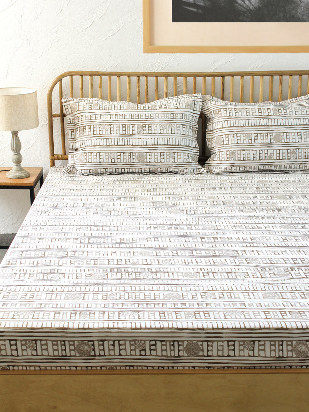 Sanchi Grey Fitted Sheet with Pillow Cover